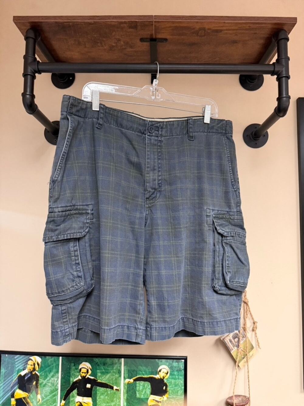 Y2K Izod Vintage Blue Green Plaid Flannel Cargo Shorts Dockers Lee UnionBay